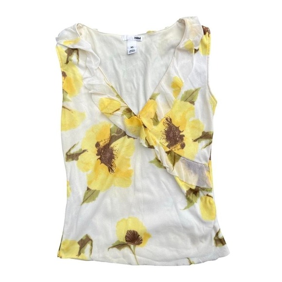 H&M Tops - H&M Yellow floral blouse with ruffle collar size XS